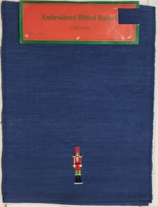 Fabric Table Embroidered Runner(13"x72")CHRISTMAS,NUTCRACKER SOLDIER ON BLUE,Nan - Picture 1 of 11