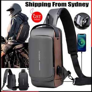 Anti-theft Chest Shoulder Messenger Backpack Men Sling Crossbody Bag USB Port AU - Picture 1 of 14