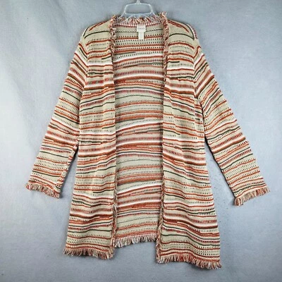 Cárdigan Chicos para mujer talla 2 EE. UU. grande naranja a rayas flecos frente abierto tejido Foto 1 de 4