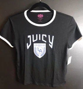 NEW Girls JUICY COUTURE LA Crest Logo Tee T-Shirt Black White Kids Los Sz 12 NWT - Picture 1 of 7