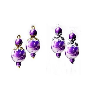 Earrings purple Porcelain petite drop, choose clip on or pierced - Bild 1 von 4