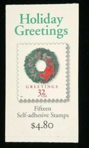 #BK270 32¢ HOLIDAY GREETINGS WREATHS booklet of 15 stamps Mint NH - Picture 1 of 2