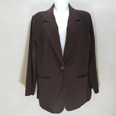Briggs Women's 12P Soft Brown Button Up Blazer Jacket w Shoulder Pads Polyester - Image 1 of 4