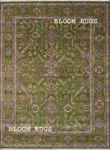 Handmade 9x12ft Geometric Green Rug With Intricate Red Accents | Customizable - Picture 1 of 8