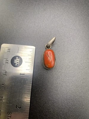 CORAL & SILVER TIBETAN PENDANT NECKLACE AMULET ANTIQUE OLD VINTAGE - Image 1 of 2