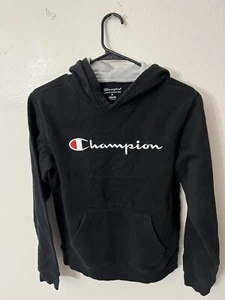 Champion Hoodie Boys XL Black L Sweater Pullover Spellout - Picture 1 of 4