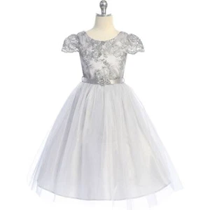 GRIS PLATEADO Talla 4 Vestido Niña Flor Cumpleaños Boda Baile de graduación Recital Fiesta Formal - Imagen 1 de 5