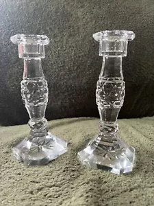 Matching Pair of Cut Glass Vintage Candlesticks Heavy - Picture 1 of 16
