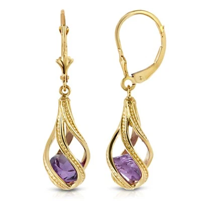 14K. SOLID GOLD LEVER BACK EARRINGS NATURAL AMETHYSTS (Yellow Gold) - Image 1 of 4