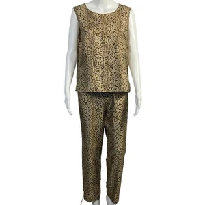 Anne Carson 100% Silk Tan Gold Snakeskin Sleeveless Top Sz 14 & Pants Sz 12 Set - Picture 1 of 10