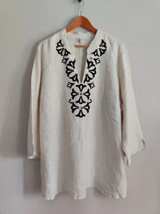 JM Embroidered Linen Tunic Top Womens Size 22W V-Neck 3/4 Sleeves Light Beige - Picture 1 of 11