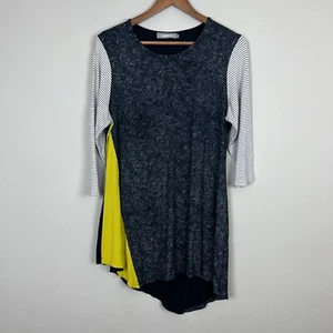 Alembika 2 Tunic Top Womens 8 10 Gray Asymmetric Hem Lagenlook 3/4 Sleeve Stripe - Picture 1 of 10