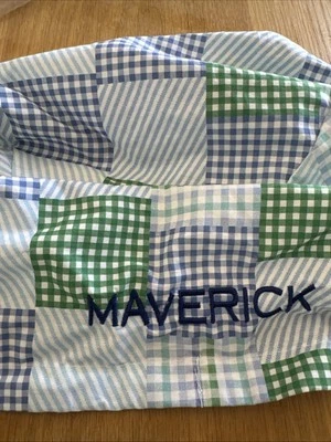 Forro de cesta de Pascua de guinga azul verde POTTERY BARN - pequeño - monograma Maverick Foto 1 de 2