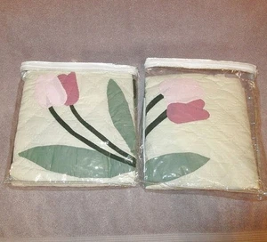 Vtg Country Collection Quilted Tulip Applique Pillow Shams Standard 2X Lot NEW - Picture 1 of 5