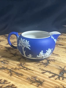 Antigua mini crema de jaspe azul oscuro Wedgwood Inglaterra siglo XIX RARA - Imagen 1 de 14