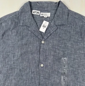NEW GAP Camp Shirt Mens Small Blue Chambray Linen Cotton Standard Coastal Resort - Picture 1 of 12