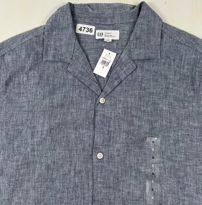 NEW GAP Camp Shirt Mens Small Blue Chambray Linen Cotton Standard Coastal Resort - Image 1 of 4