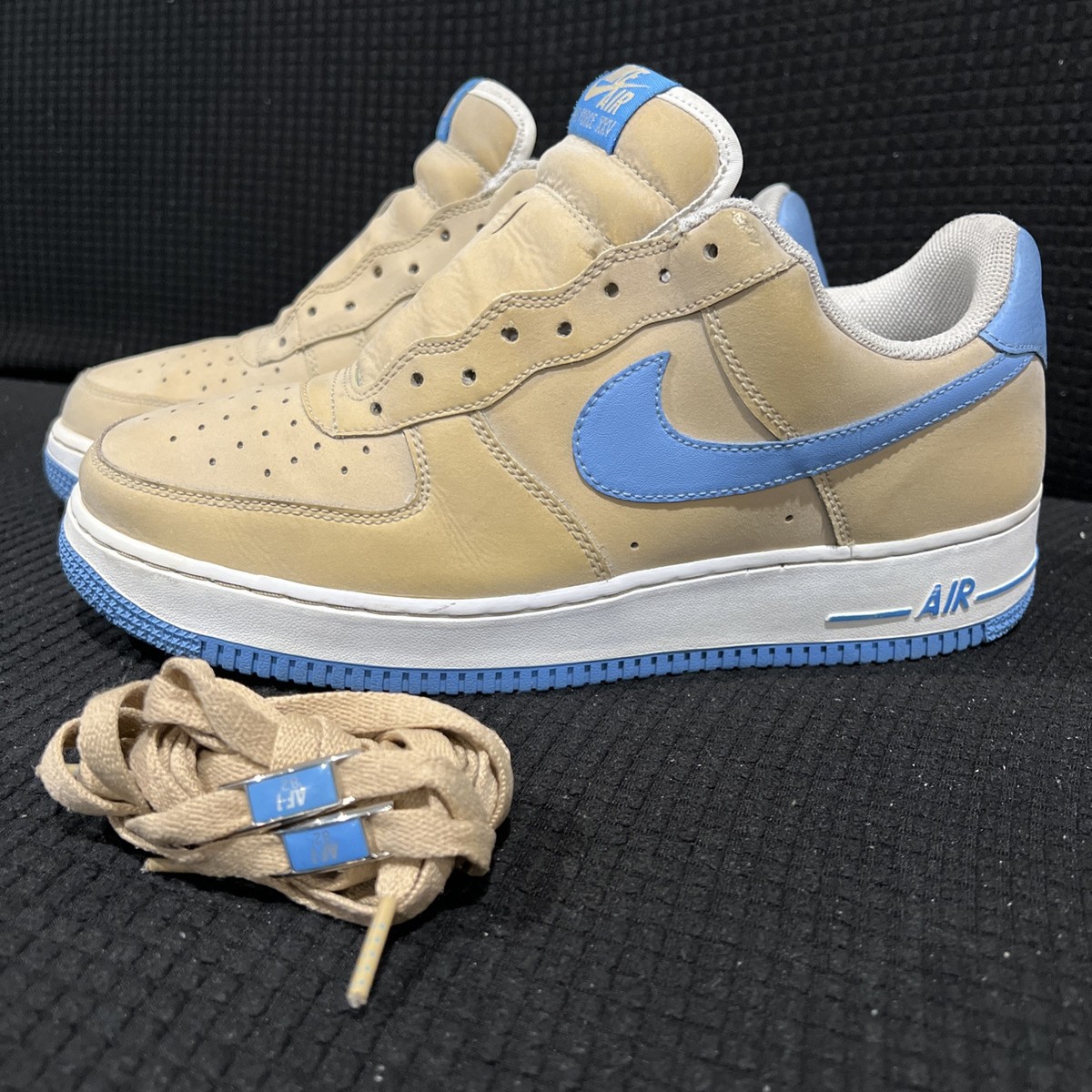 tan and baby blue air force ones