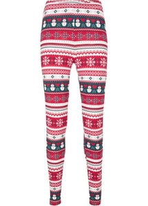 Weihnachts-Leggings Gr. 36/38 Rot Gemustert Damenleggings Freizeit Pants Neu - Bild 1 von 1