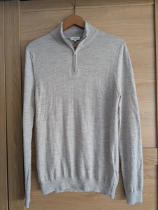 Reiss BlackHall Half Zip Merino Wool Mens Jumper Grey Size Medium Funnel Neck - Picture 1 of 9