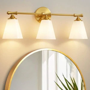 24.33 in. 3-Lights Gold Bathroom Vanity Light Fixture with Opal Frosted Glass - Picture 1 of 7