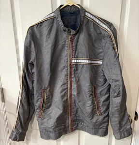 French Connection FCUK Gray Racing Stripe Nylon Jacket Men’s Size XS Track Moto - Picture 1 of 11
