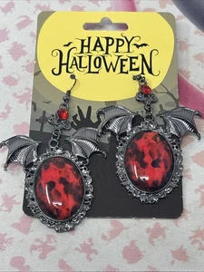Halloween Earrings Dangling Gothic Bat Costume Metal - Picture 1 of 3