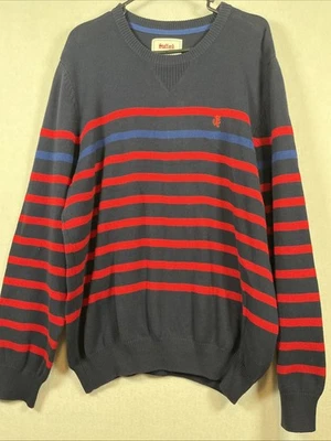 Stafford Prep Mens Long Sleeve Sweater NavyRed Stripe Sweater Size XL 100%Cotton - Image 1 of 4