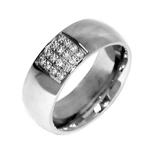 Anillo de circonio cúbico banda de boda de acero inoxidable de 8 mm para hombre talla 11,12 - Imagen 1 de 7