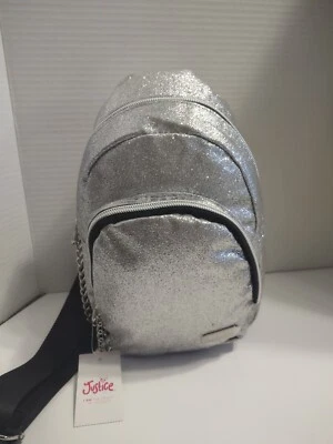 Mochila Justice PLATA Brillo Bling Mini Mochila Eslinga Nueva con Etiquetas BTS Foto 1 de 4