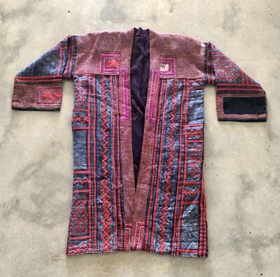 Abrigo Plumero Étnico Vintage Bordado Talla L Reversible Estilo Meiko Foto 1 de 4