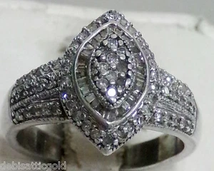 JTW Sterling Silver Marquise Halo Cluster 96 Diamond Ring Sz 6.75 Ladies 2tcw - Picture 1 of 11