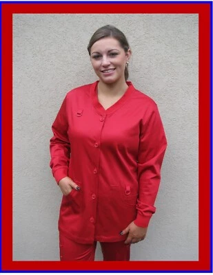 Lab Coat JACKET RED women's 64% Cotton 33% Tencel 3 % Spandex Silpure Teflon S - Image 1 of 3