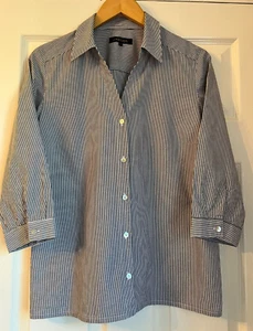 Blusa Top Jaeger Mujer Manga 3/4 Rayas Algodón Reino Unido 14 - Imagen 1 de 4