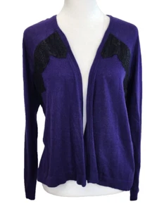 Chico's 0 Size Small Cardigan Purple Black Lace Open Front Cashmere Blend - Picture 1 of 9