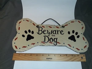 BEWARE of the DOG Sign/DOGS/STONE CARVED Slate/Plaque/FENCE Painted Dog Bone - Picture 1 of 17