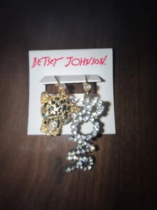 Betsey Johnson Gold Tone Leopard Leopard & Roar Mismatch Drop Earrings NWT $ 38 - Picture 1 of 6