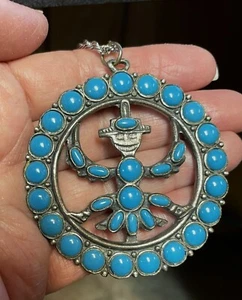 Riesige frühe Florenza Faux Türkis griechische Mythologie Ikarus Anhänger Kette Halskette - Bild 1 von 8