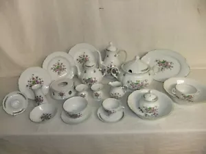 c4 Porcelana Mitterteich Baviera Alemania - Posy púrpura, borde verde, grabado 8A2B - Imagen 1 de 25