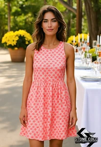 J Crew Damen Sommerkleid Gr. 8 weiß neon pink ärmellos Taschen Blumen bestickt - Bild 1 von 7