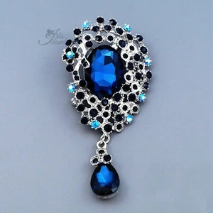 Broche prendedor colgante gota cristal azul oscuro plata joyería de moda 20229 para mujer - Imagen 1 de 4