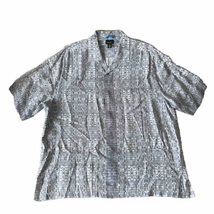 Vintage Reunion Menswear Herren XL Button Down Hemd 100% Rayon Blau Grafikdruck - Bild 1 von 9