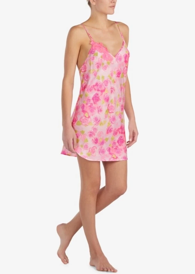 Betsey Johnson Lace-Detail Cutout-Back Chemise Rose Floral Pink Medium - Image 1 of 1