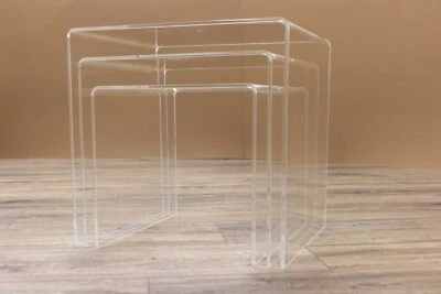 Acrylic Nest of 3 Tables - 6mm Clear Acrylic Bedside tables, coffee tables - Image 1 of 4