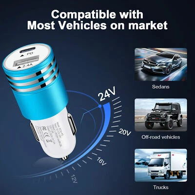 Dual USB PD Type-C Car Charger 30W Fast Charge Adapter For iPhone 12 11 Pro Max - Image 1 of 4