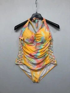 NWT Meet Curve Women Halter Neck One Piece Swimsuit Size XXXL 3XL Yellow M170 10 - Picture 1 of 12