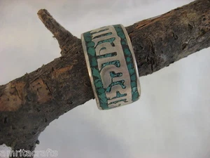 Tibetan Buddhism Turquoise Om Mani Padme Hum Mantra Ring  - Picture 1 of 4