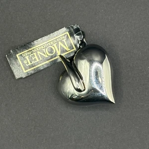 Vintage Monet Puffy Heart Pendant Silver Tone Classy Simple Ladies Estate - Picture 1 of 8
