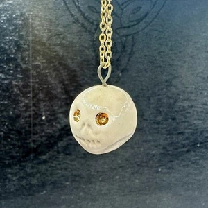 Gothic Halloweeen Skull Necklace (1) White Stone Goth Macabre Costume Cosplay - Picture 1 of 5