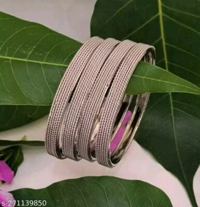 Tribal Antique Silver Oxidized Bangle Bollywood Kada Bridal 2Pcs Jewelry - Picture 1 of 4